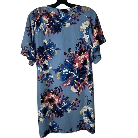 Nordstrom Charles Henry shift tie wrap dress, Med,Blue,floral,ruffle sleeves,EC - Picture 4 of 10